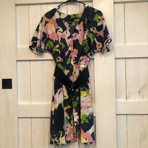 H&M Belted Snap-Front Watercolor Dress